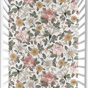 EUC- SWEET JOJO DESIGNS- baby crib sheet. Floral boho